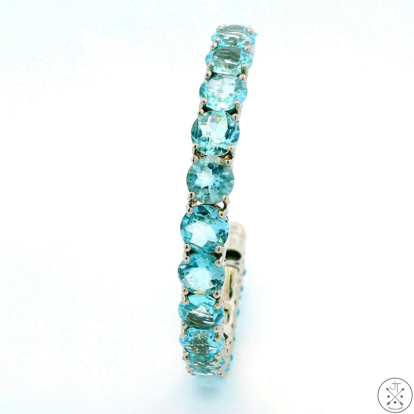 New Sterling Silver Hinged Cuff Bracelet with Topaz Size L/XL