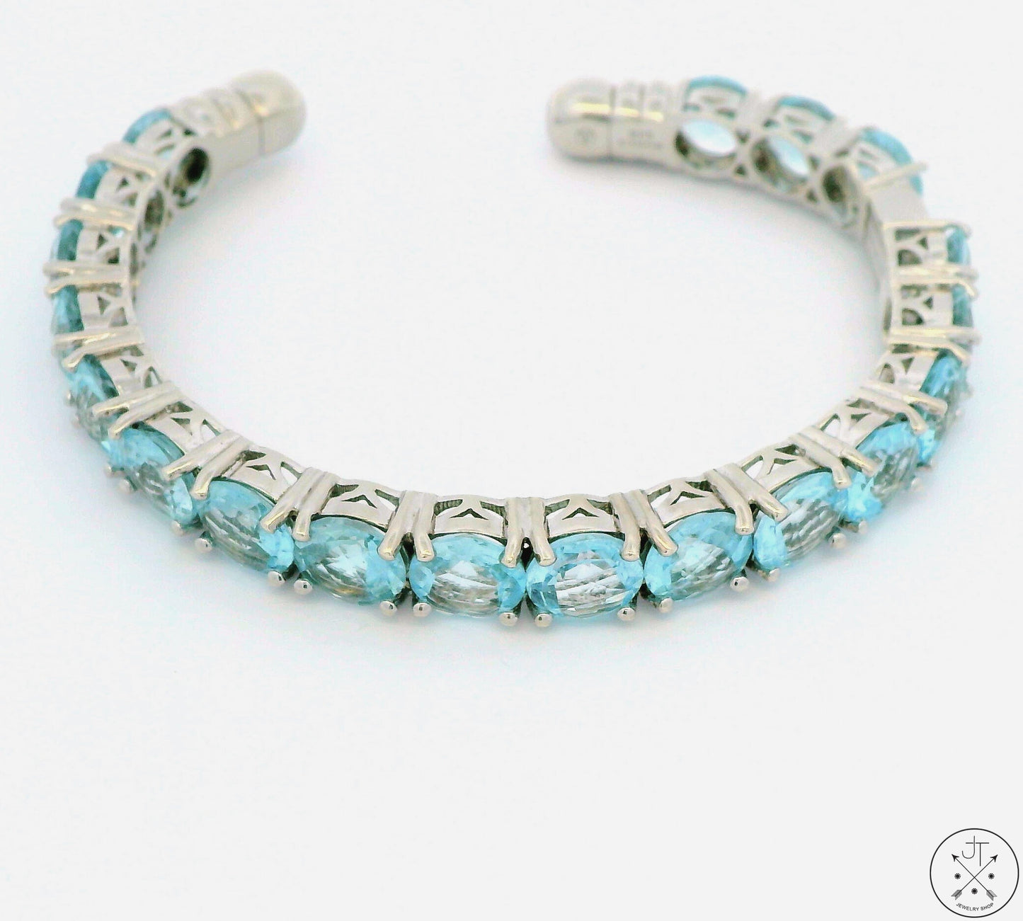 New Sterling Silver Hinged Cuff Bracelet with Topaz Size L/XL