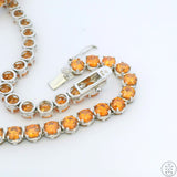 New Sterling Silver Tennis Necklace 18.5 Inch with Orange Cubic Zirconia