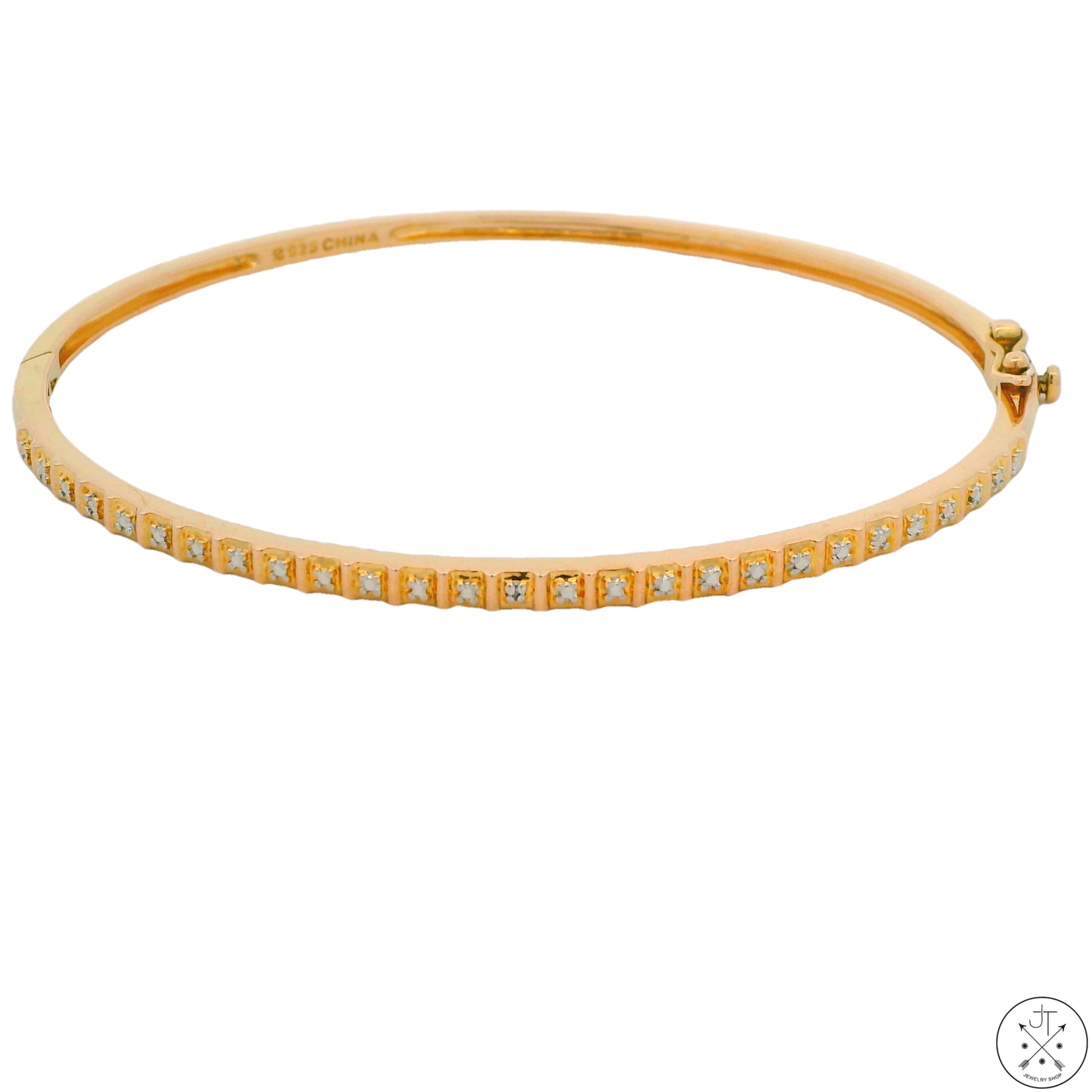 New Gold Tone Sterling Silver Hinged Bangle Bracelet Size XL