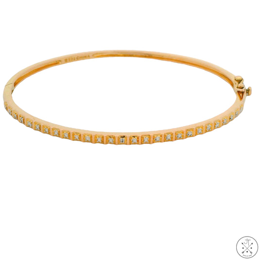 New Gold Tone Sterling Silver Hinged Bangle Bracelet Size XL