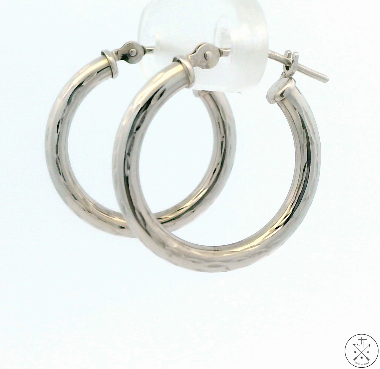 New 10k White Gold 1/2 Inch Pattern Hoop Earrings