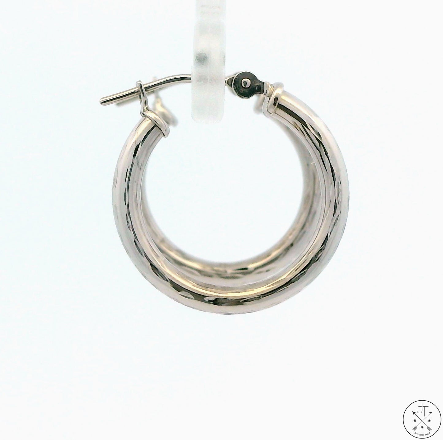 New 10k White Gold 1/2 Inch Pattern Hoop Earrings