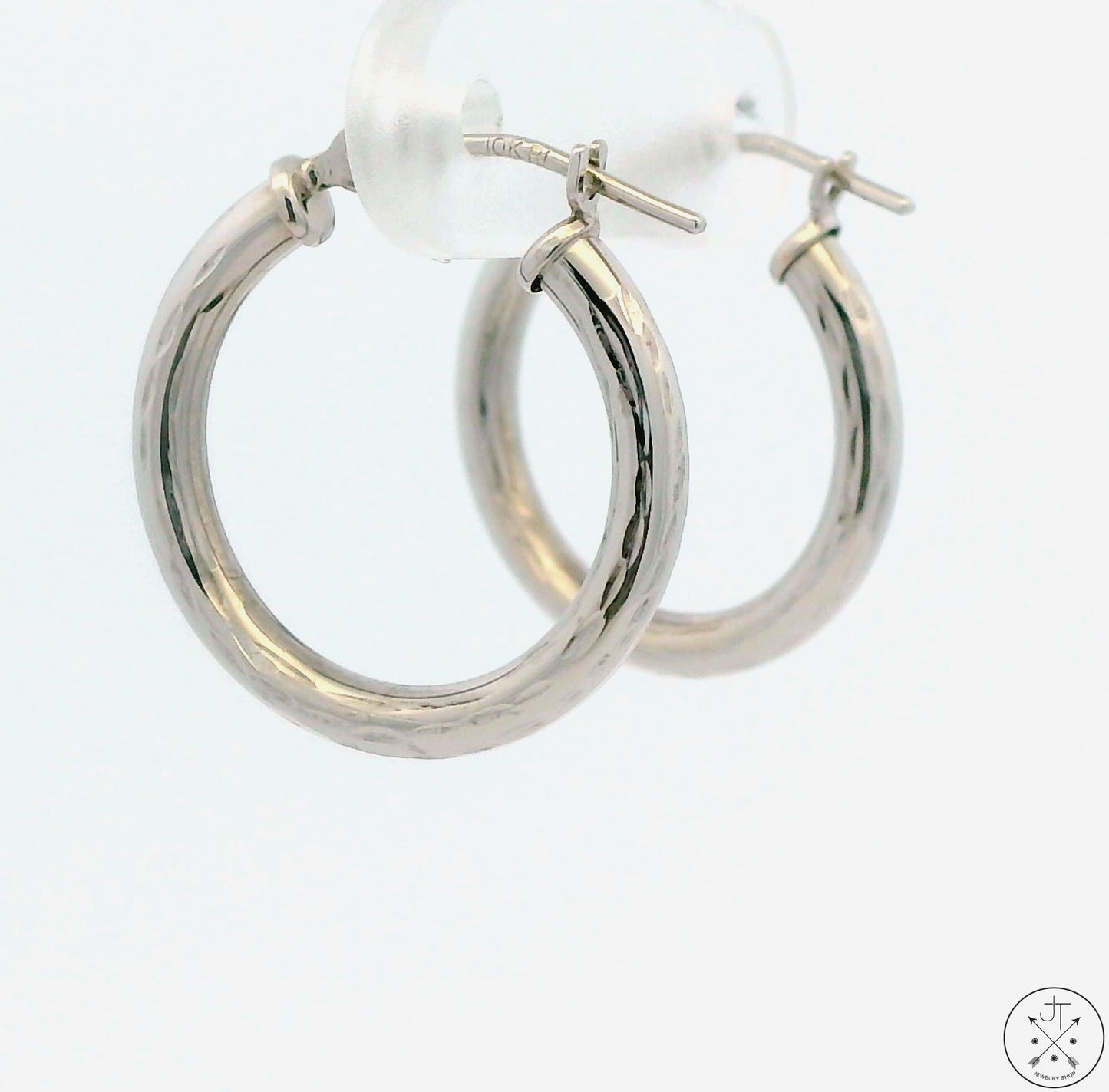 New 10k White Gold 1/2 Inch Pattern Hoop Earrings