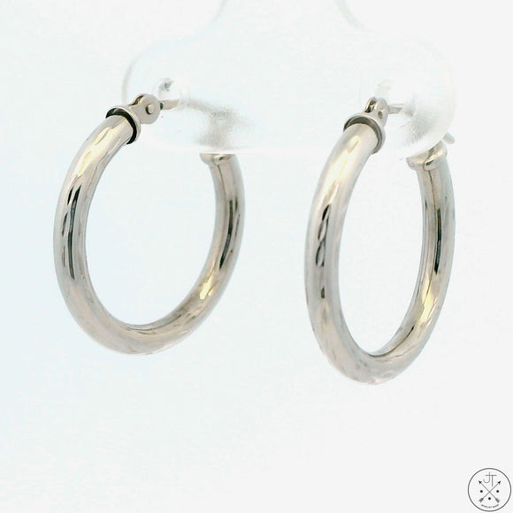 New 10k White Gold 1/2 Inch Pattern Hoop Earrings