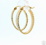 New 10k Yellow and White Gold 1 Inch Diamond Cut Oval Hoop Earrings