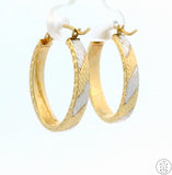 New 10k Yellow and White Gold 1 Inch Diamond Cut Oval Hoop Earrings