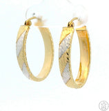 New 10k Yellow and White Gold 1 Inch Diamond Cut Oval Hoop Earrings