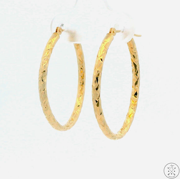 New 10k Yellow Gold 1 Inch Diamond Cut Oval Hoop Earrings