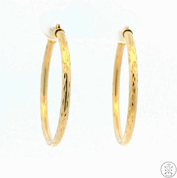 New 10k Yellow Gold 1 Inch Pattern Hoop Earrings