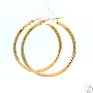 New 10k Yellow Gold 1 1/4 Inch Pattern Hoop Earrings