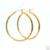 New 10k Yellow Gold 1 1/4 Inch Pattern Hoop Earrings