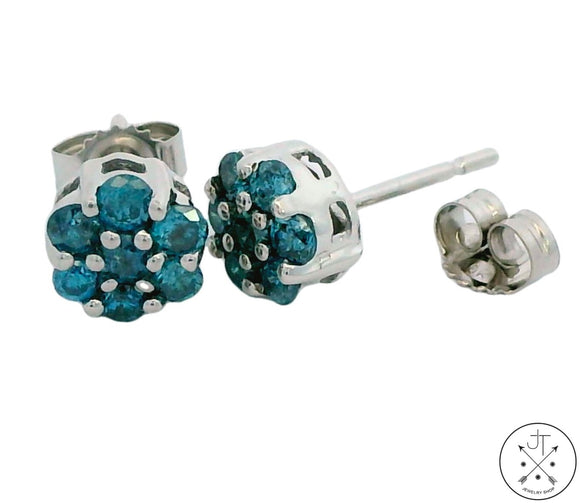 New 10k White Gold Stud Earrings with 1/3 ctw Blue Diamonds