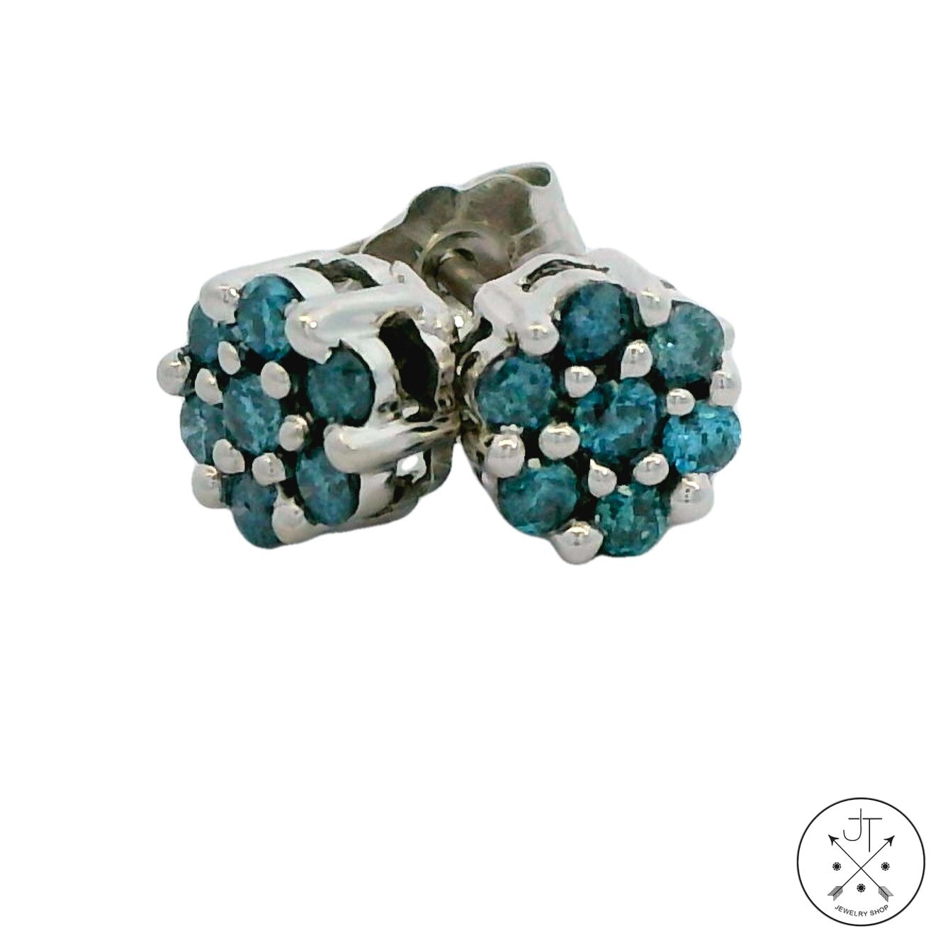  10k White Gold Stud Earrings with 1/4 ctw Blue Diamonds