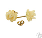 Vintage 14k Yellow Gold Stud Earrings with Bone Flower Rose