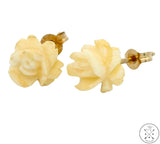 Vintage 14k Yellow Gold Stud Earrings with Bone Flower Rose