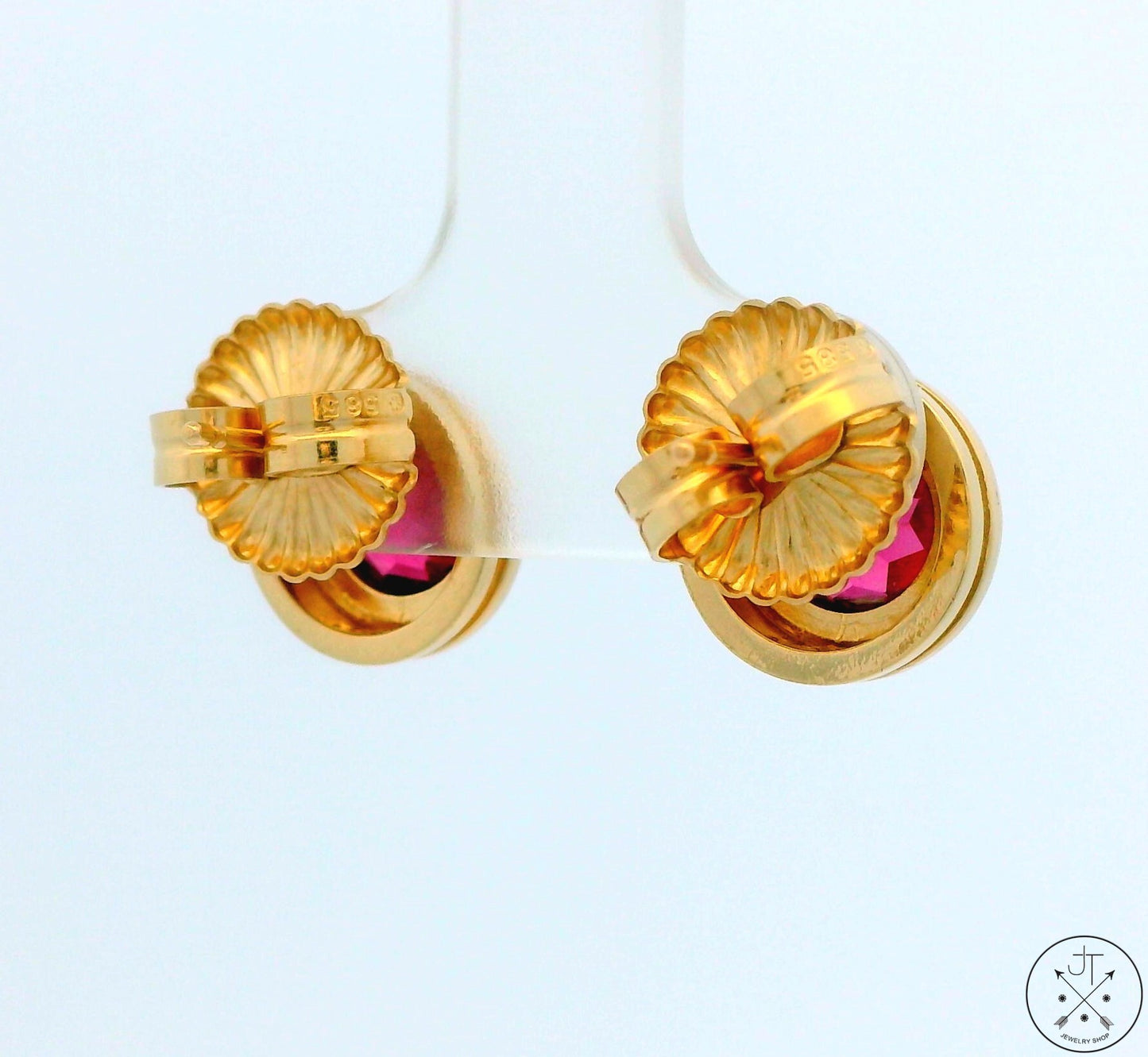 Vintage 14k Yellow Gold Stud Earrings with 2 1/2 ctw Rhodolite Garnet Oversize Butterfly Backs