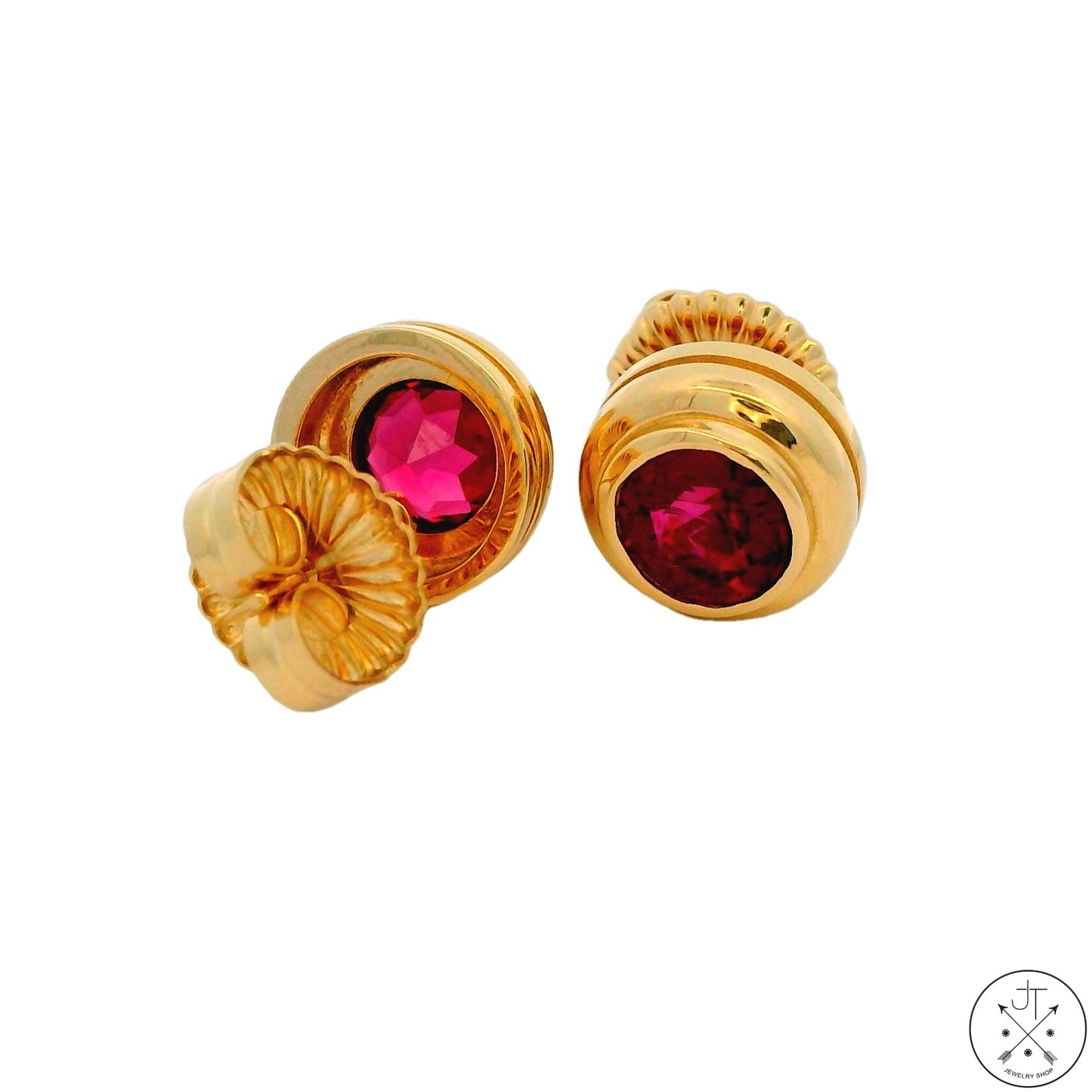 Vintage 14k Yellow Gold Stud Earrings with 2 1/2 ctw Rhodolite Garnet Oversize Butterfly Backs