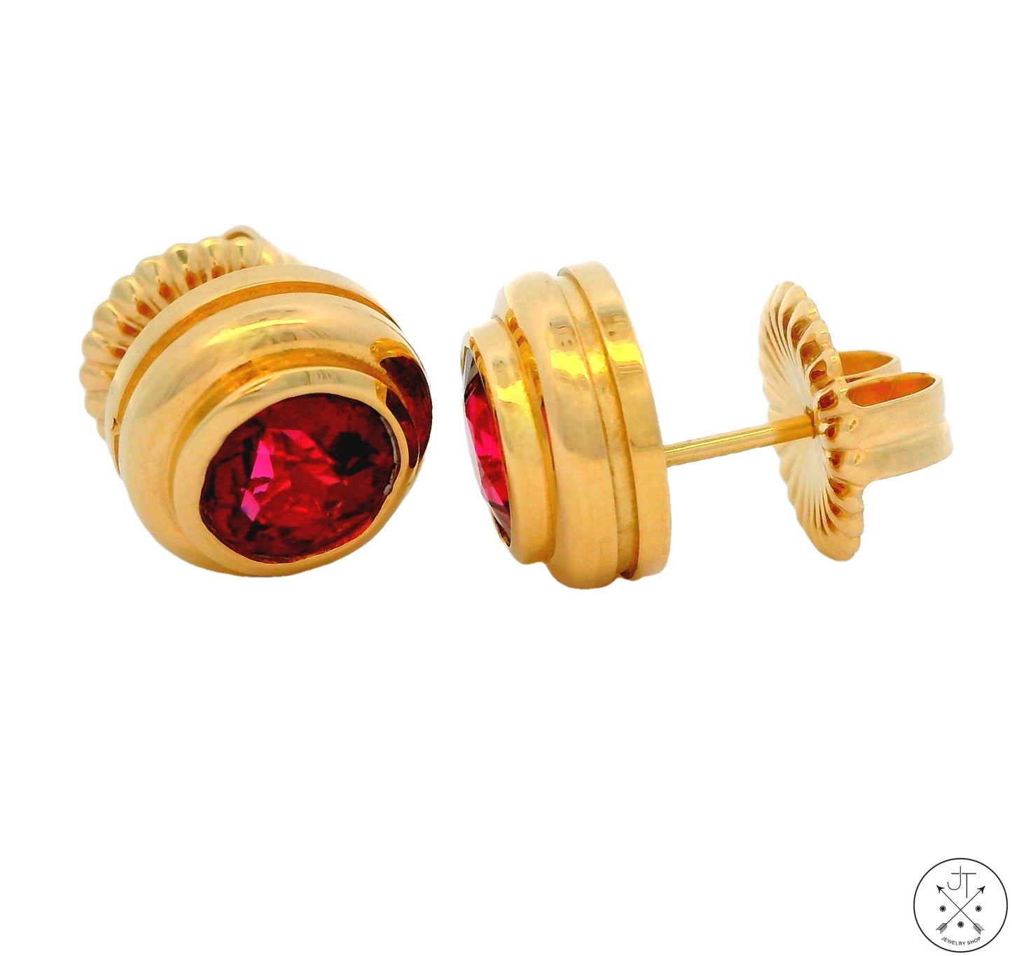 Vintage 14k Yellow Gold Stud Earrings with 2 1/2 ctw Rhodolite Garnet Oversize Butterfly Backs