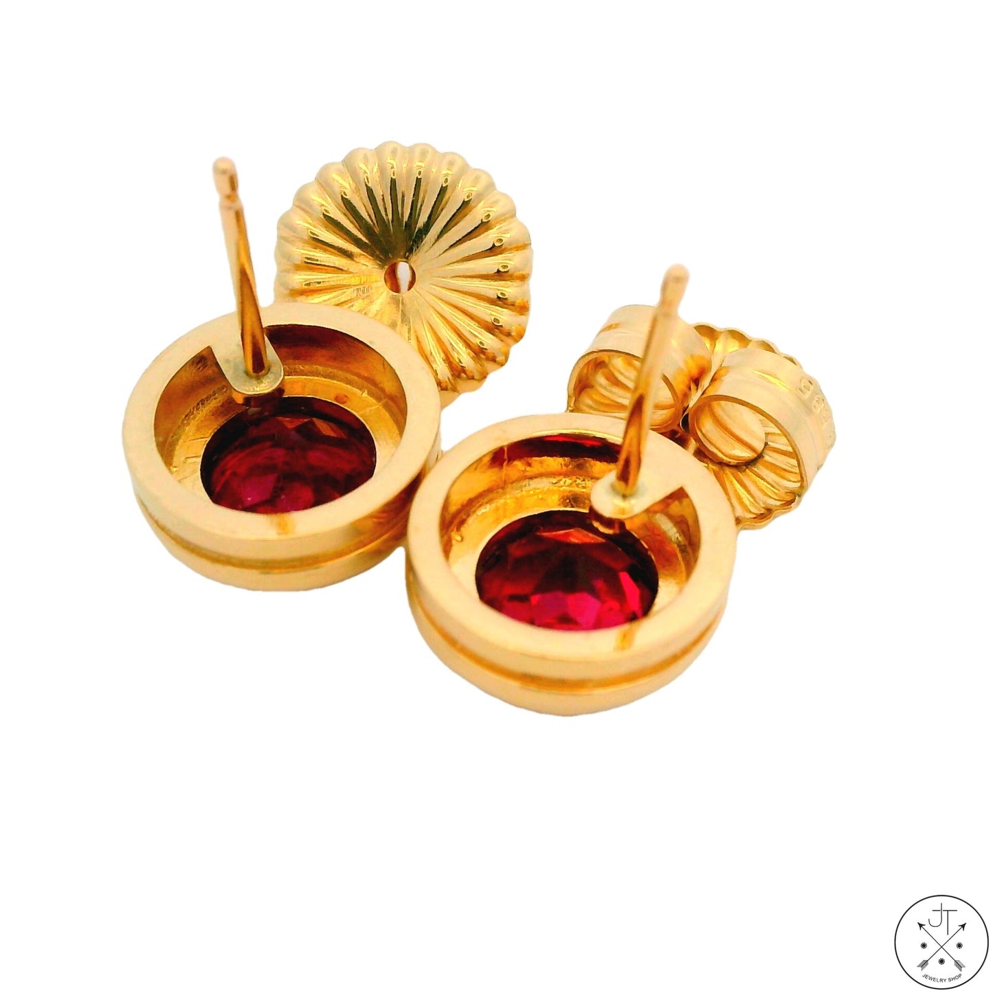 Vintage 14k Yellow Gold Stud Earrings with 2 1/2 ctw Rhodolite Garnet Oversize Butterfly Backs