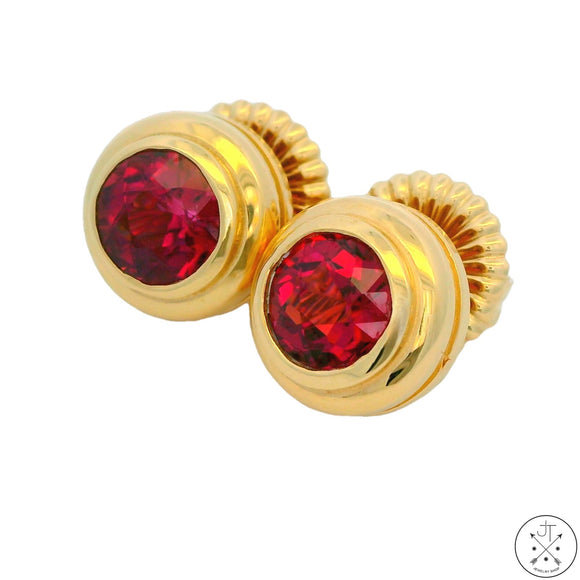 Vintage 14k Yellow Gold Stud Earrings with 2 1/2 ctw Rhodolite Garnet Oversize Butterfly Backs