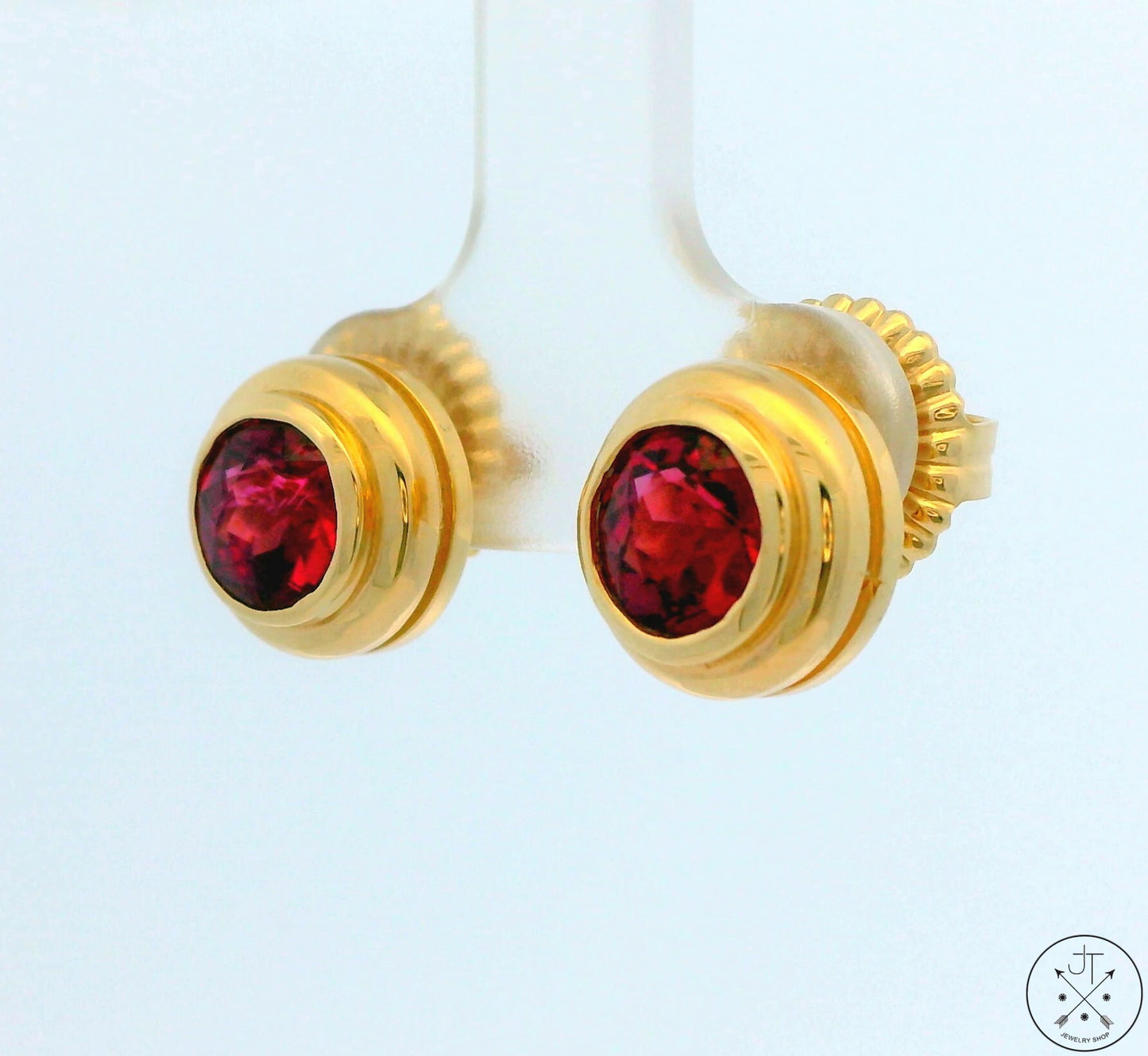 Vintage 14k Yellow Gold Stud Earrings with 2 1/2 ctw Rhodolite Garnet Oversize Butterfly Backs
