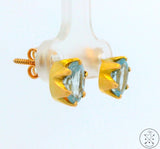 Vintage 18k Yellow Gold Stud Earrings with Blue Spinel Screw Backs