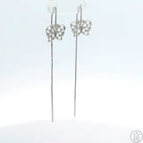 New 14k White Gold Threader Earrings Butterfly Dangle