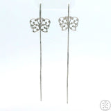 New 14k White Gold Threader Earrings Butterfly Dangle