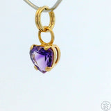 New 14k Yellow Gold Drop Pendant with Amethyst Heart Charm Keyring Split Ring