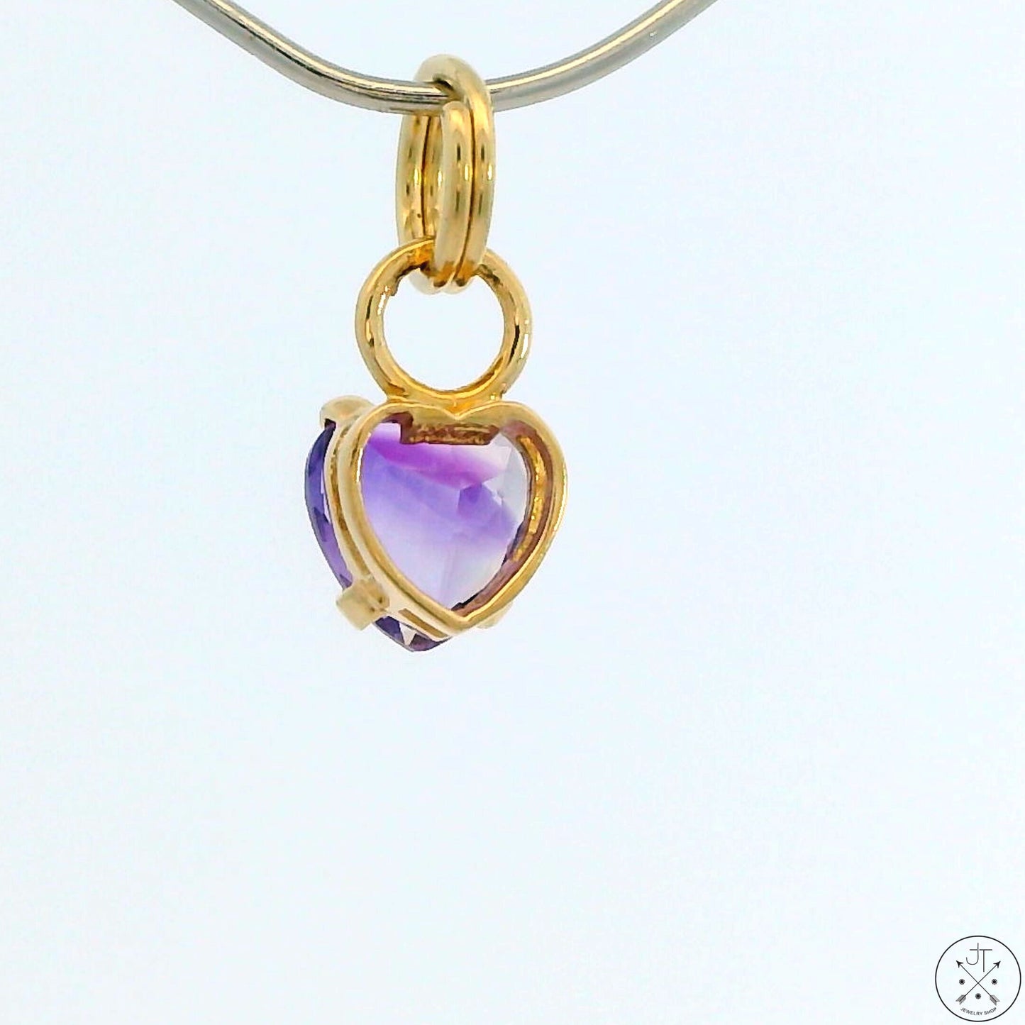 New 14k Yellow Gold Drop Pendant with Amethyst Heart Charm Keyring Split Ring