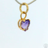 New 14k Yellow Gold Drop Pendant with Amethyst Heart Charm Keyring Split Ring