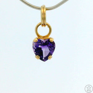 New 14k Yellow Gold Drop Pendant with Amethyst Heart Charm Keyring Split Ring