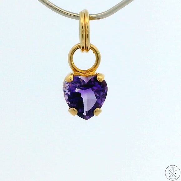 New 14k Yellow Gold Drop Pendant with Amethyst Heart Charm Keyring Split Ring