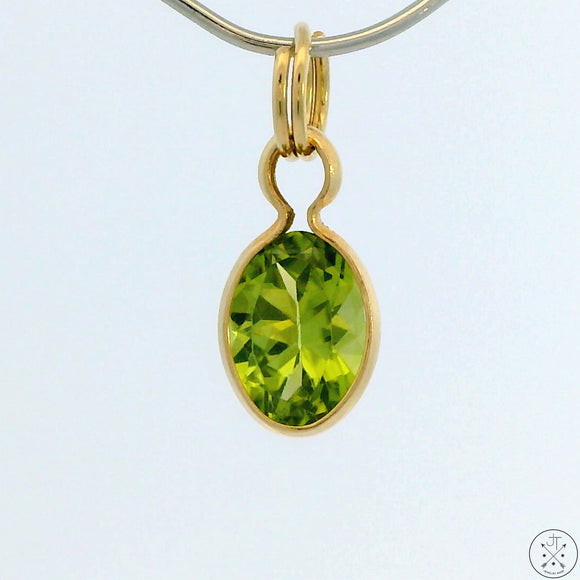 New 14k Yellow Gold Drop Pendant with Peridot Charm Keyring Split Ring