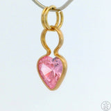 New 14k Yellow Gold Drop Pendant with Pink Glass Heart Charm Keyring Split Ring