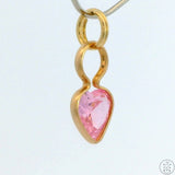 New 14k Yellow Gold Drop Pendant with Pink Glass Heart Charm Keyring Split Ring