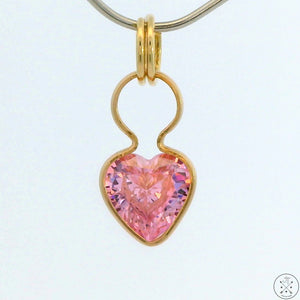 New 14k Yellow Gold Drop Pendant with Pink Glass Heart Charm Keyring Split Ring