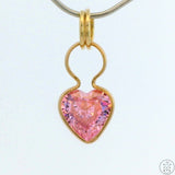 New 14k Yellow Gold Drop Pendant with Pink Glass Heart Charm Keyring Split Ring