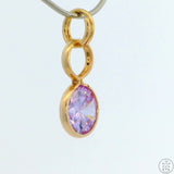 New 14k Yellow Gold Drop Pendant with Lavender Glass Heart Charm Keyring Split Ring