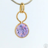 New 14k Yellow Gold Drop Pendant with Lavender Glass Heart Charm Keyring Split Ring