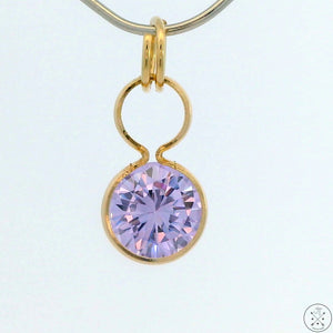 New 14k Yellow Gold Drop Pendant with Lavender Glass Heart Charm Keyring Split Ring