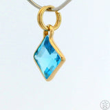 New 14k Yellow Gold Drop Pendant with Square Emerald Topaz Charm Keyring Split Ring