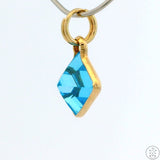 New 14k Yellow Gold Drop Pendant with Square Emerald Topaz Charm Keyring Split Ring