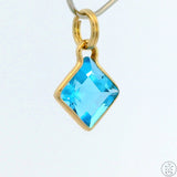 New 14k Yellow Gold Drop Pendant with Square Emerald Topaz Charm Keyring Split Ring