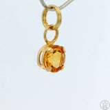 New 14k Yellow Gold Drop Pendant with Citrine Round Charm Keyring Split Ring