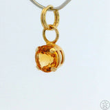 New 14k Yellow Gold Drop Pendant with Citrine Round Charm Keyring Split Ring