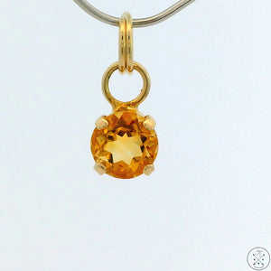 New 14k Yellow Gold Drop Pendant with Citrine Round Charm Keyring Split Ring