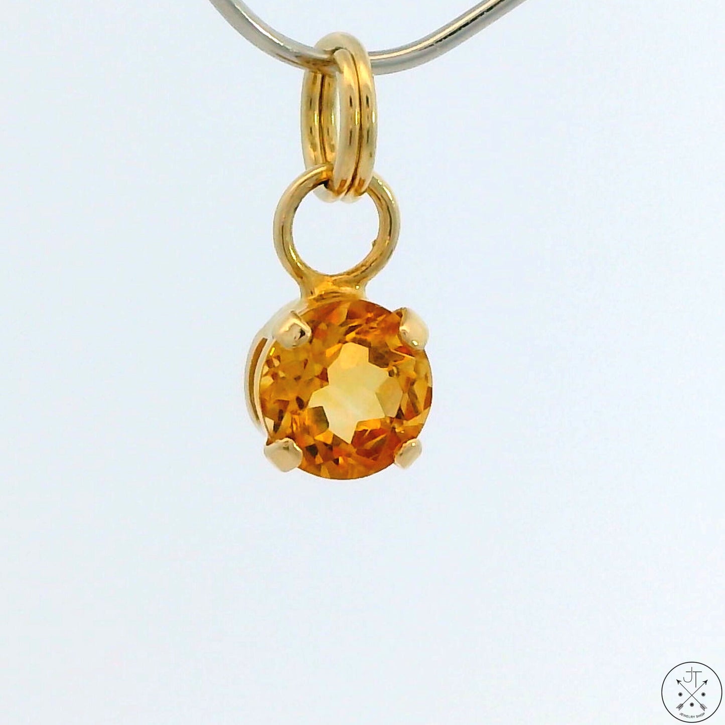 New 14k Yellow Gold Drop Pendant with Citrine Round Charm Keyring Split Ring
