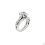 14k White Gold Halo  Engagement Ring and Band 3/4 ctw Diamonds Size 5.25